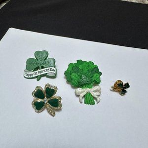 Lot Of 4 Green Clover Brooch / Lapel Pins St Patrick’s Day